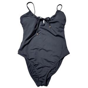 Time and Tru Womens L (12/14) Black Stretchy Keyhole Tie One Piece Swimsuit